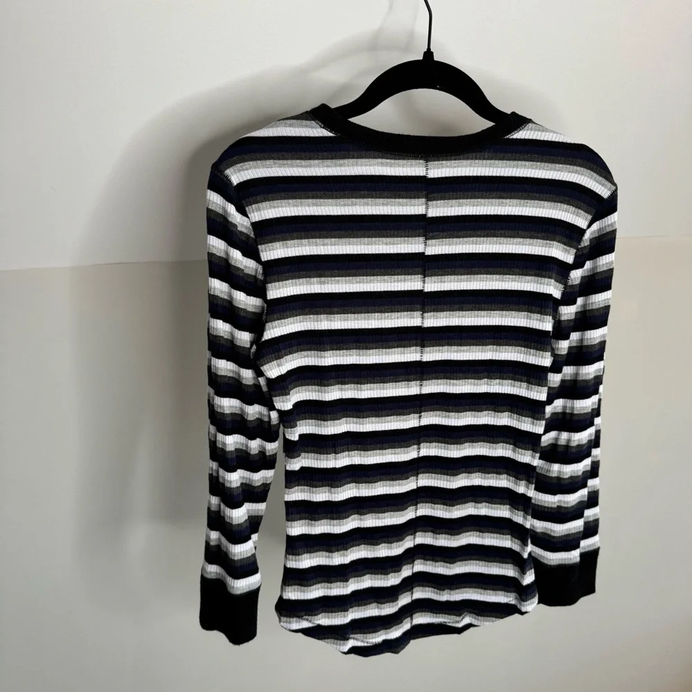 Free People Good On You Knit Blue and White Striped Long Sleeve Tee Top Women M - Picture 9 of 10